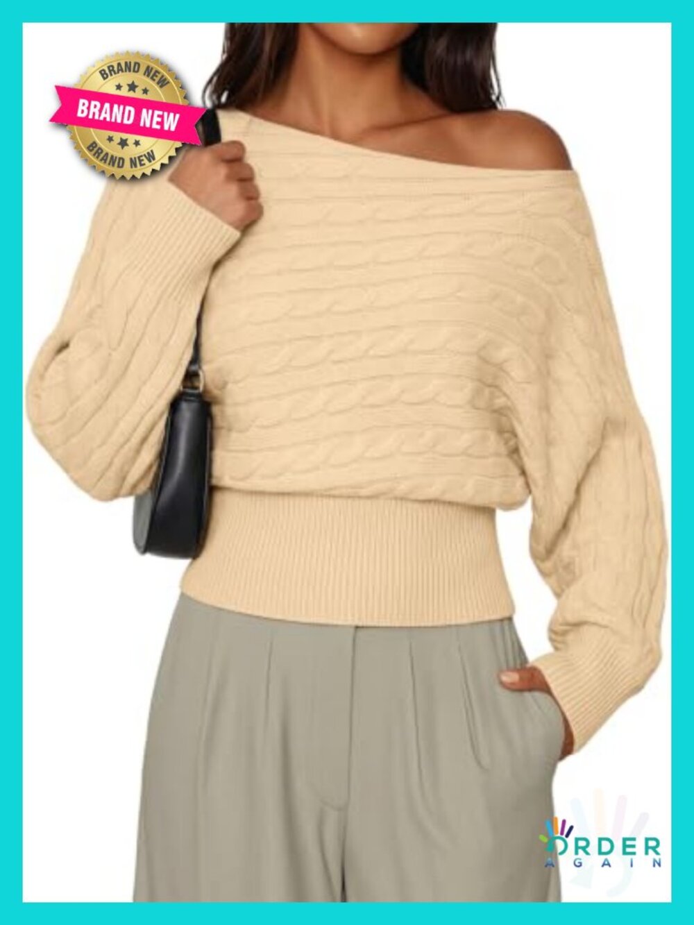 Women's Cable Knit Pullover Sweater Batwing Long Sleeve Acrylic